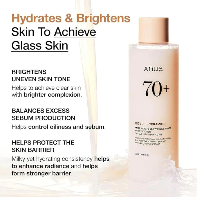 Anua -Rice 70 Glow Milky Toner (Original) | أنيوا هارتليف 70% تونر مهدئ